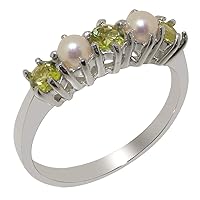 14k White Gold Natural Peridot & Cultured Pearl Womens Eternity Ring - Sizes 4 to 12 Available