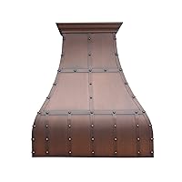 Classic Hammered Solid Copper Range Hood Wall Mount, High Airflow Cenrtifugal Blower, Stainless Steal Vent Liner, LED Lights & Baffle Filter, 30