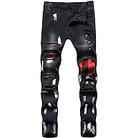N-A. Men's Slim Fit Elastic Ripped Stretchy Skinny Male Jeans Patches Distressed Tapered Leg Pants