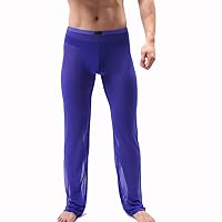 ACSUSS Mens Long Pant Sleepwear Sexy Mesh Breathable Slip Sleep Bottoms Casual Trousers Homewear