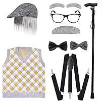 Old Man Costume for Kids 100 Days of School Costume for Boys with Old Man Hat, Old Person Glasses