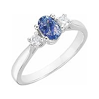 14k White Gold Tanzanite and 0.17 Carat Diamond Ring Size 6 Jewelry Gifts for Women