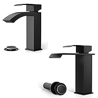Phiestina Single Handle Bathroom Sink Faucet Matte Black Single Hole Copper Basin Faucet, with Metal Pop-up Drain with Overflow and Water Supply Line, BF01049-N1-MB+BF01053-N1-MB