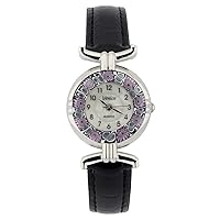 GlassOfVenice Murano Glass Millefiori Watch with Leather Band - Black