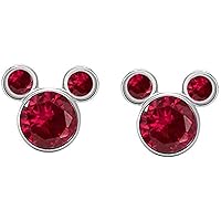 Pink Ruby Diamond Womens Girls Mickey Minnie Mouse Stud Earrings 925 Sterling Silver 14k White Gold Plated (Push Back)