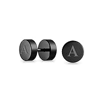 Personalized Engravable Black Bar Bell 8 MM Round Illusion Faux Ear Plug Earrings For Men Surgical Steel 16G Screw back