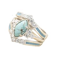 3 PCS Turquoise Rings Set for Women Girls Natural Turquoise Crystal Joint Knuckle Rings Boho Vintage Enamel Geometric Diamond Rings Sparkling Natural Gemstone Couples Ring Western Jewelry -Size 5