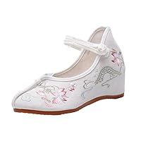 Butterfly Embroidered Women 3Cm Hidden Platform Shoes Jacquard Old Beijing Shoes for Elegant Ladies Comfortable White 5