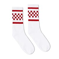 White Red Checkered Crew Socks Made in USA