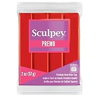 Sculpey Premo Polymer Oven-Bake Clay, Cadmium Red Hue, Non Toxic, 2 oz. bar, Great for jewelry making, holiday, DIY, mixed media and more. Premium clay Great for clayers and artists.