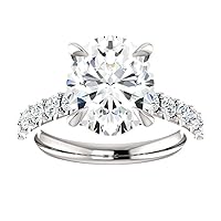 Siyaa Gems 5 CT Oval Moissanite Engagement Ring Wedding Eternity Band Vintage Solitaire Halo Setting Silver Jewelry Anniversary Promise Vintage Ring Gift