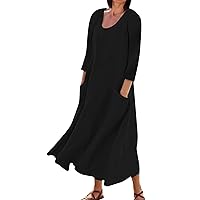 Women's Funeral Dresses 2024 Fashion Casual Solid Colour Comfortable 3/4 Sleeve Pocket Dress Prom, S-5XL