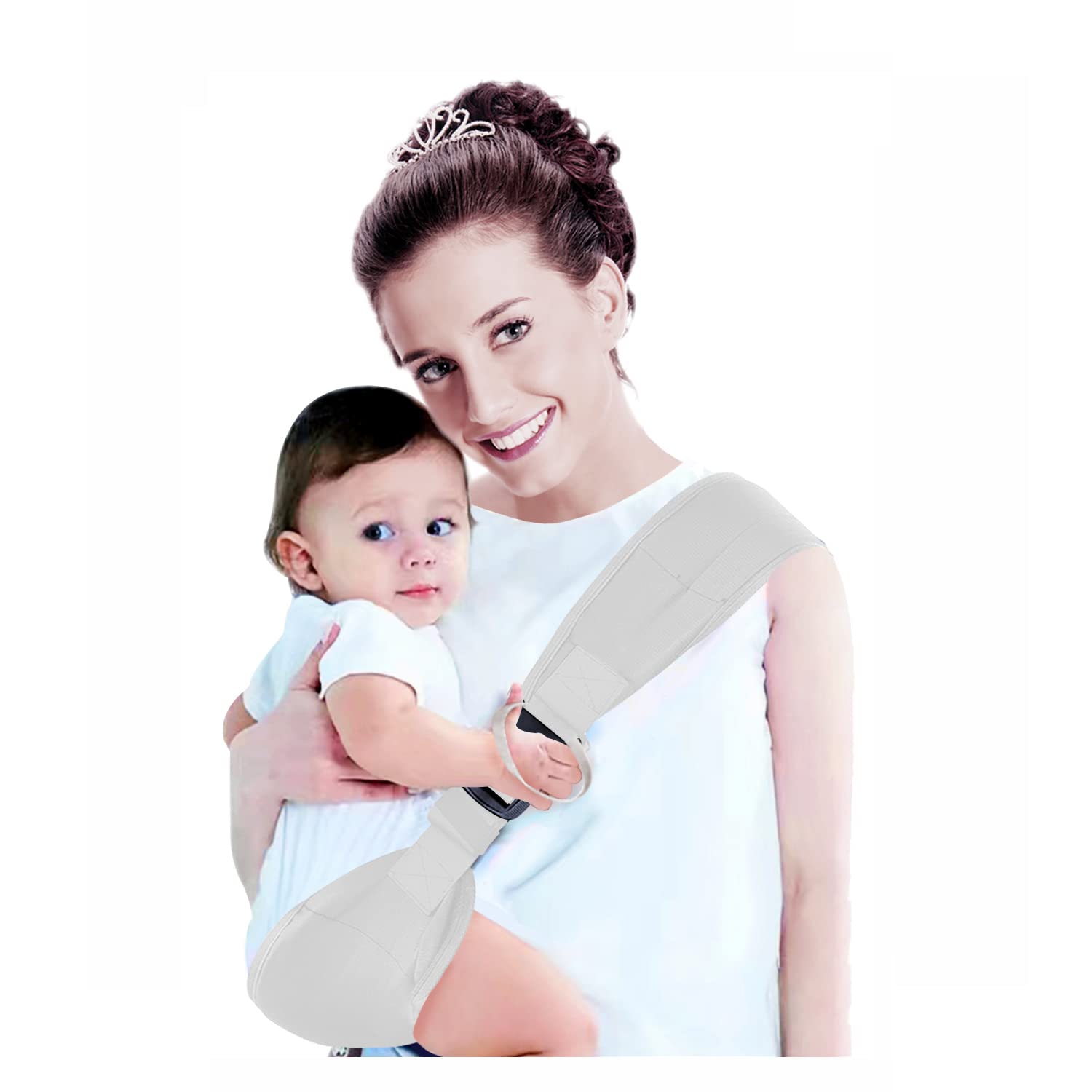 Portable Baby Carrier, Ergonomic Baby Strap one Shoulder Labor-Saving Polyester Baby Half Wrapped Sling with Anti-Slip Particles Soft Baby Straps for Newborn, Infant & Toddler, 4-36 Months (White)