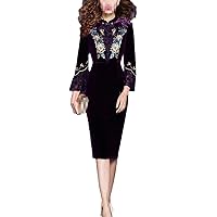 Vintage Embroidery Velour Dresses for Women Autumn Flare Sleeve Vintage Party Dress