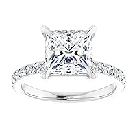 10K Solid White Gold Handmade Engagement Rings 2 CT Princess Cut Moissanite Diamond Solitaire Wedding/Bridal Ring Set for Woman/Her Propose Ring, Perfact for Gifts Or As You Want