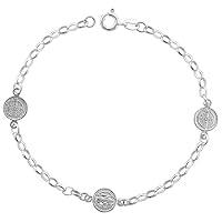 Sterling Silver St Benedict Bracelet for Women 8mm Medals Italy 7-7.5 inch