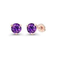 14K Gold Plated 925 Sterling Silver Hypoallergenic 5mm Round 3 Prong Martini Set Genuine Birthstone Solitaire Screwback Stud Earrings
