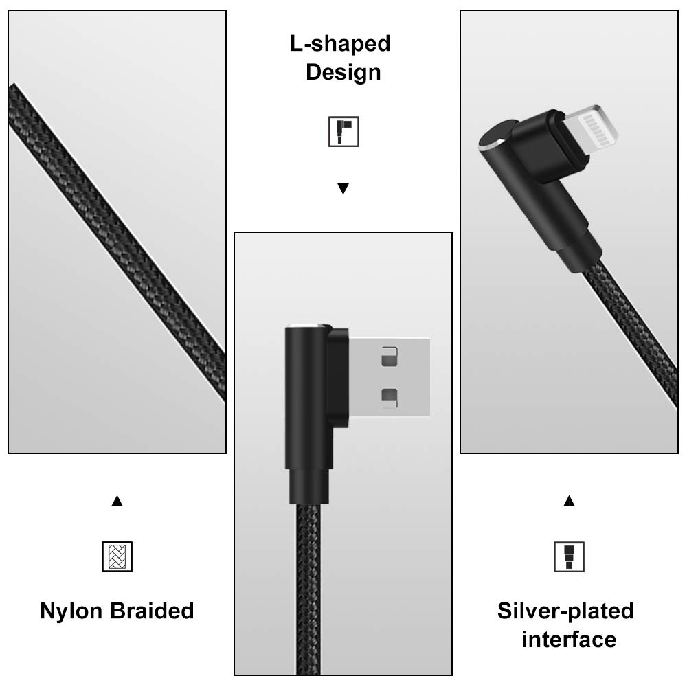 aceyoon Lighting Kabel 30cm [MFi Zertifiziert], 2 Stück Dual 90 Grad Lighting Ladekabel für iPhone mit Nylon Geflochtenes Lightning auf USB A Kabel für iPhone 14 13 12 11 Pro Max XR XS X 8 SE, iPad