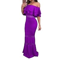 Women's Off Shoulder Mermaid Prom Dresses Ruffles Long Formal Evening Party Gowns