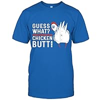 Funny Cartoon Shirt, Guess What Chicken Butt White Design Top for Women and Men T-Shirt (Royal;M)