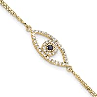 14k Yellow Gold Double Chain Yellow Gold Sapphire Evil Eye with Small Diamond Bracelet Fine Jewelry For Women Gifts For Her, 7