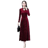 Women's Velour Maxi Long Sleeve Midi Dress Korean Party Dress