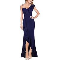 one Shoulder Prom Dress 2024 Mermaid Ruffle Evening Gowns for Women Formal with Side Slit