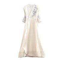 Women's Chinese Style Embroidery Dress,Spring and Summer Retro V-Neck Hanfu Women's Clothing