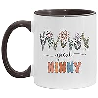 Great Ninny Gift - Floral Mug - Gift For New Great Ninny - Baby Announcement - Pregnancy Announcement Ninny - Mothers Day Gift - Birthday Gift - Black Accents Mug 11oz