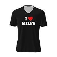 I Love Milfs T-Shirts Mens Casual Top V-Neck Short Sleeve T-Shirts