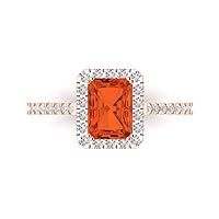 Clara Pucci 1.95ct Emerald Cut Solitaire with Accent Halo Red Simulated Diamond designer Modern Statement Ring Solid 14k Rose Gold