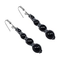 Silvesto India Handmade Jewelry Manufacturer 925 Silver Plated, Beaded Black Onyx, Cord, Dangle Earring Fish Hook