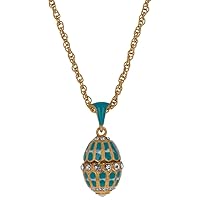 Aquamarine Enamel Royal Egg Pendant Necklace