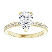 10K Solid Yellow Gold Handmade Engagement Rings 2 CT Pear Cut Moissanite Diamond Solitaire Wedding/Bridal Ring Set for Woman/Her Propose Ring, Perfact for Gift Or As You Want