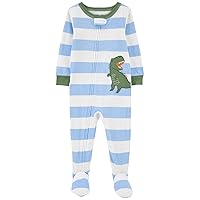 Carter's Baby Boys' 1 Piece Cotton Footed Sleepers (24 Months, Light Blue Stripe with Dinosaur)
