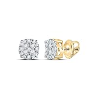 The Diamond Deal 14kt Yellow Gold Mens Round Diamond Cluster Earrings 1/4 Cttw