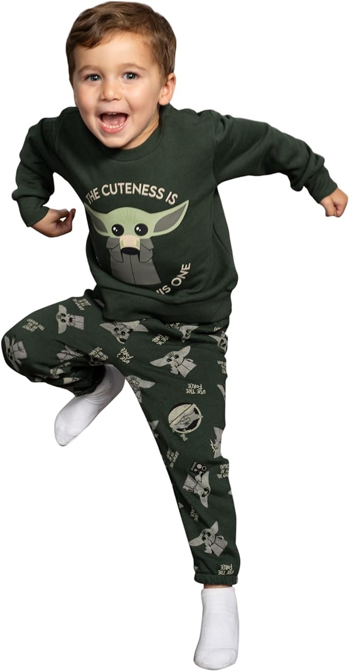 Star Wars Yoda Grogu The Cuteness is Strong in This One Green Sweatshirt and Pants Set