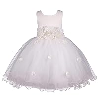 Pink Promise Ivory Flower Petals Ruffled Tulle Wedding Party Girl Princess Dress