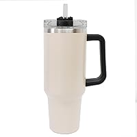 40 oz Cup with Handle/Insulated Water Bottle with Handle/ 40 oz Tumbler with Straw (Beige)