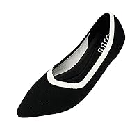 JBB Women's Flats Pointed Toe Ballet Shoes Knit Low Wedge Slip On Walking Shoes Casual Dress Loafers Flats Black 9