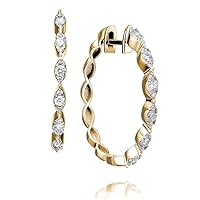 Diamond Eternity Hoop Earrings, 14k Yellow Gold, Natural Bezel 0.4 Ct HI/SI