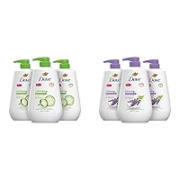 Dove Body Wash with Pump Refreshing Cucumber and Green Tea 3 Count Refreshes Skin Cleanser & Body Wash with Pump Relaxing Lavender Oil & Chamomile 3 Count for Renewed