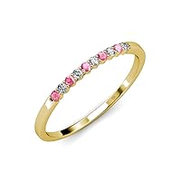 Round Pink Tourmaline Diamond 1/4 ctw 10 Stone Women Wedding Band 14K Gold