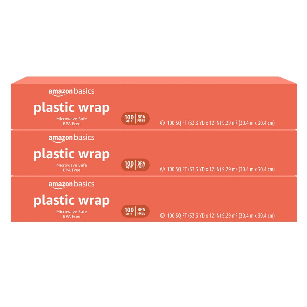 Amazon Basics Plastic Wrap, 300 Sq Ft (3 Packs of 100 sq ft Rolls)