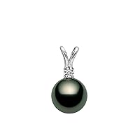 14K White Gold AAA Quality Black Tahitian Cultured Pearl Pendant with Diamond
