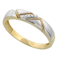 Genuine 10k Yellow Gold Diamond Trio Wedding Sets for Him and Her Zigzag Grooves 3-piece 4.5mm & 4mm wide 0.10 cttw Brilliant Cut sizes 5-14