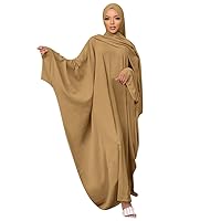 IKADEX Muslim Dress for Women Pakistani Kaftan Abaya Robe + Hijab Arabic Islamic Prayer Clothes Dubai Outfits