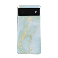 BURGA Phone Case Compatible with Google Pixel 6 - Hybrid 2-Layer Hard Shell + Silicone Protective Case -Sky Blue Mint Green Gold Dusts Marble Turquoise Azure - Scratch-Resistant Shockproof Cover