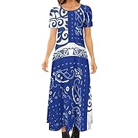 Paisley Bandanas Print Dresses Women Short Sleeve Dress Casual A Line Summer Short Dress