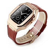 ZEDEVB Luxury Modification Kit Metal Case + Leather Correa for Apple Watch Band 44 mm 45 mm Bracelet Bracelet for iWatch 7 6 SE 45 mm Bracelets